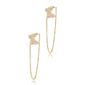 Butterfly Design CZ <b>Silver</b> <b>Stud</b> <b>Earrings</b> Chain Turkish Wholesale Handmade Trendy 925 Sterling <b>Silver</b> Jewelry - Product Image 4