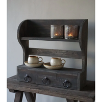 Étagère murale vintage Kamal Art Craft en bois brun finition naturelle, 3 tiroirs, H54xL50cm, profondeur 15,5cm, construction en bois durable