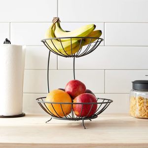 2-Tiered Rattan Storage <b>Baskets</b> Kitchen Counter Top Hanging Organizer for Fruit <b>Bread</b> and Home Use with Handles - Product Image 5