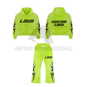 OEM personnalisé femmes hiver lourd survêtement grande demande pantalons empilés Splash encre impression deux pièces à capuche ensemble fabriqué - Product Image 5