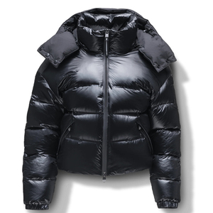 Blouson matelassé effet brillant pour homme, noir, en similicuir, style streetwear, bomber, résistant à l'eau, avec étiquette personnalisée - Product Image 5
