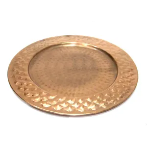 Gold Round Classical Designer Dish Platers For Catering Serving Food Server Hand Made Metal Charger Plate In Affordable Price