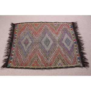 2.9x3.7 ft Turkish Rug Vintage Small Rug <b>Red</b> Patchwork <b>Wool</b> Eco Friendly Latex Backing Rug - Product Image 3