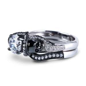 Jeulia Twist Two Tone Sterling Silver <b>Skull</b> <b>Ring</b> - Product Image 3