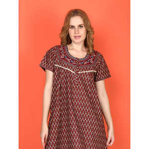 Evolove Camisón Largo de Algodón Casual para Mujer, Estampado, Manga Corta, con Bolsillos Laterales y Botones, Talla XS, Tejido Suave - Product Image 2