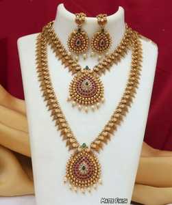 Conjunto de Joyería Tradicional y Elegante de Templo del Sur de la India, Conjunto de Collar Largo y Gargantilla para Mujeres y Niñas - Product Image 2