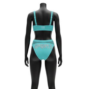 Conjunto de Bikini Premium de Nylon y Spandex para Mujer, Color Azul Aqua, Panel con Logotipo Hotfix de Cristal, Corte de Dos Piezas, Traje de Baño para Mujer - Product Image 2