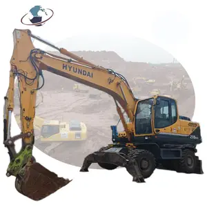 现代Robex 210W-9二手轮式挖掘机21吨，韩国中型土铲R210轮式挖掘机，带快速开关