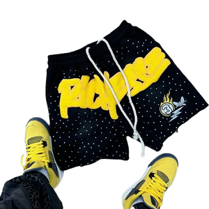 Pantalons courts d'été streetwear fashion Blank Jogging Vintage Distressed Acid Washed rhinestone Sports Shorts pour hommes - Product Image 3