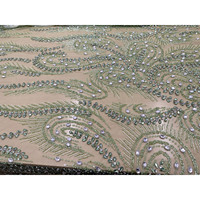 AZIZA FASHION DREAM Tissu de Luxe Vert Sauge Émeraude Paisley Brodé de Cristaux 100% Polyester Jacquard Brocart Transparent Tissé