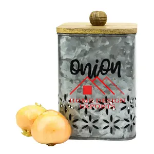 Onion Storage Canister for Home Use Wholesale Lowest Price Galvanized Iron Tin Canister with Customized Logo Printed