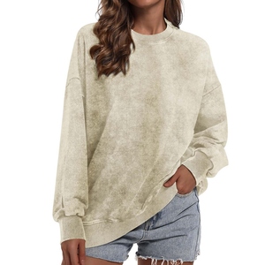 Streetwear personnalisé pour femmes en détresse sweats surdimensionnés respirant lavage à l'acide poids lourd manches longues Vintage hiver avant - Product Image 1