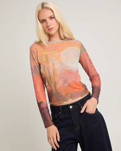 Top Corto de Malla con Media Manga, Estampado Ecológico, Estilo Urbano, Ajuste Holgado, para Verano - Product Image 6