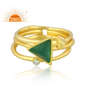 Meilleure vente argent sterling plaqué or 18k naturel CZ & Onyx vert pierre précieuse anneau empilable demi-fin fabricant de bijoux - Product Image 3