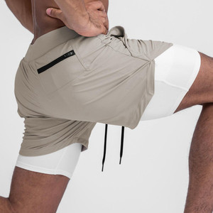 Bermudas informales de doble capa para hombre, pantalones cortos deportivos 2 en 1 para gimnasio y culturismo, pantalones cortos deportivos de entrenamiento para hombre - Product Image 3