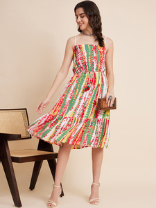 Vestido midi sin mangas de rayón multicolor estilo indio Ramas Kurtis, elegante, estampado, antiarrugas, para mujer, ideal para verano, éxito de ventas. - Product Image 4