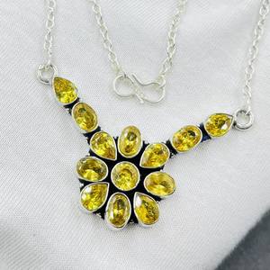 Rose Cut <b>Citrine</b> Sterling Silver Necklace Handmade Gemstone Jewelry For Women Statement Necklace Wholesale Supplier - Product Image 4
