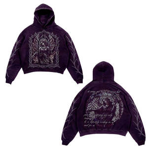 Meilleures ventes OEM DTG Sweats à capuche numériques imprimés en coton de haute qualité Pulls à capuche personnalisés en strass lavés à l'acide pour hommes - Product Image 1