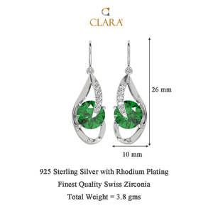 NOVAMART Fine 925 Sterling <b>Silver</b> <b>Drop</b> <b>Earrings</b> for Women & Girls Dark Green Eye Design Rhodium Plating Swiss Zirconia Water Who - Product Image 5