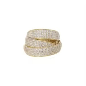 Anillo Cruzado Ancho de Oro de 14K con Baño de Rodio, Incrustaciones de Diamantes Naturales con Corte Brillante, Joyería Elegante para Mujer - Product Image 2
