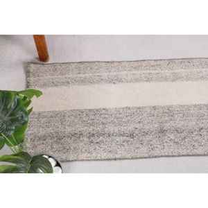 Alfombra Turca, Alfombra Vintage Pequeña de 1.7x3.2 pies, Alfombra Ikat Gris Blanca - Product Image 3