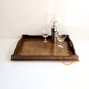 Plateau de majordome en bois fait main avec finition foncée Forme rectangulaire et bords surélevés Poignées découpées pour un transport facile - Product Image 4