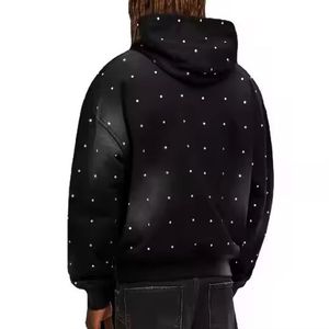 Streetwear Manufacturers Custom Heavyweight Cotton <b>Black</b> Oversized Acid Wash All Over Print Rhinestone <b>Zip</b> up <b>Hoodie</b> - Product Image 6