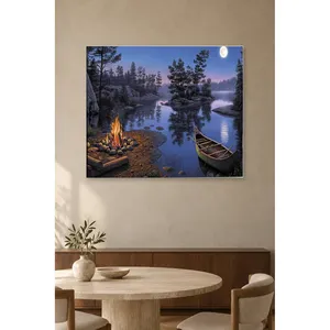 Impresión en lienzo de Fida Campfire by the Lake Under a Full Moon - Product Image 2