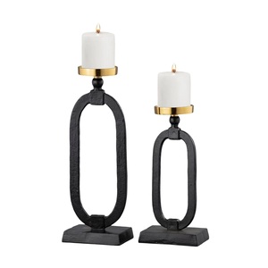 Bougeoir en bande de fer avec manteau de poudre noire support de lumière de thé de lune pour la décoration intérieure Vase de sol Centra Lit Art Ware - Product Image 1