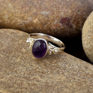 Anillo de amatista natural hecho a mano, Plata de Ley 925, joyería de piedra natal Bohemia elegante, anillo de piedras preciosas de forma ovalada para mujer - Product Image 2