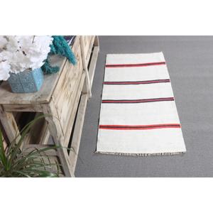 Tapis turc vintage 1,9 x 4,2 pieds, petit tapis, tapis en laine blanche Kilim - Product Image 3