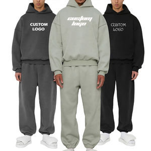 Men <b>Plain</b> Solid Color Hoodie Tracksuit Set Warm Fleece <b>Sweatshirt</b> and Jogger Pants Casual Sportswear Bulk Wholesale Manufacturer - Product Image 1