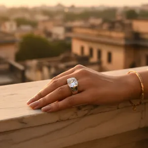 Rose Gold Plated Silver Fashionable Trendy Women's Statement <b>Cubic</b> <b>Zirconia</b> <b>Wedding</b> Geometric <b>Ring</b> - Product Image 3