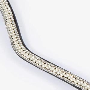 Bande de front de cheval en cuir véritable rembourré souple et confortable fait à la main avec logo personnalisé avec cristaux clairs design et perle blanche bling - Product Image 4