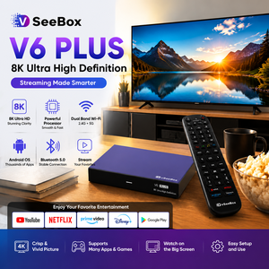 VseeBox V6 Plus Android 14 Smart TV Box Decodificación 4K 4GB 64GB WiFi Dual Amlogic S905Y5 Control Remoto por Voz BT LAN 100M Quad Core 4K Box - Product Image 1