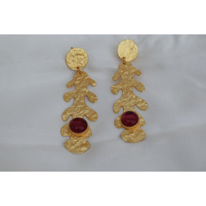 Pendientes de aro con piedra de Latón chapado en oro para niñas y mujeres, pendientes con acabado mate dorado - Product Image 2