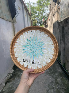 Plateau de service en rotin tissé à la main de qualité supérieure avec incrustation de nacre Plateau de service décoratif - Product Image 2