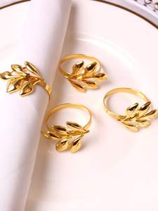 Anneau de serviette luxueux et somptueux en feuille d'or, en acier inoxydable, décoration de table en métal, élégant et raffiné, vaisselle de mariage, accessoires de table - Product Image 2