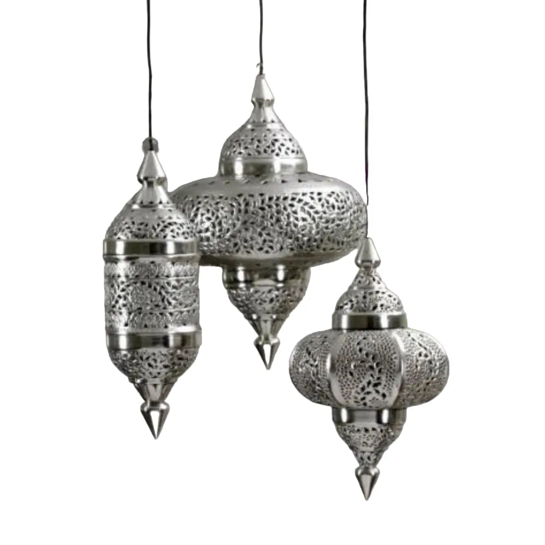 Set of 3 different sizes metal stainless steel hanging lantern customized shape mirror polished home decoration metal lanterns