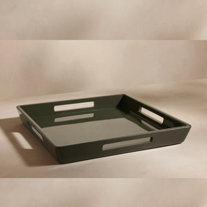 Bandeja de laca cuadrada decorativa con asa recortada Bandeja de servicio brillante hecha a mano para el estilo del hogar y la Oficina - Product Image 1