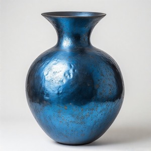 Vase bleu émaillé RoyalCoast avec intérieurs anciens ornementaux Vase de sol en métal Design floral en relief Déclaration de décoration pour la maison - Product Image 1