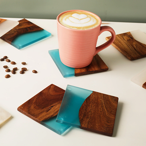 Modern Design <b>Walnut</b> Finished Wooden Coasters Resin Tabletop Protection for Any <b>Table</b> Type for Drinks & Mats & Pads - Product Image 2