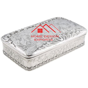 Dernière conception et gravure Boîte à bijoux en métal fini argenté Conception personnalisée Boîte en métal fini doré au prix de gros - Product Image 1