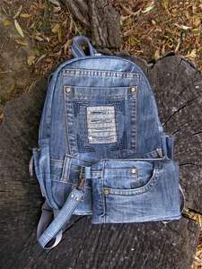 Haute qualité Denim sac à dos Eco mode Jeans femmes fait à la main Vintage décontracté mode ventes entières - Product Image 2