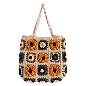 Bolso de Hombro de Lana Tejido a Crochet, Serie Camelia, Hecho a Mano, con Flores, para Mujer, Estilo Abuela, Accesorio de Moda - Product Image 1