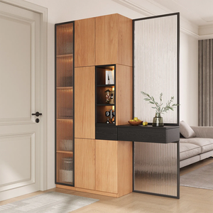 Meuble à chaussures moderne minimaliste en bois massif, armoire de rangement à double porte, écran de séparation d'entrée, meuble de couloir intégré, personnalisable - Product Image 1