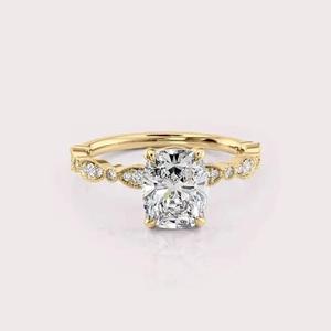 Anillo de Compromiso con Diamante Cultivado en Laboratorio con Certificación IGI, Corte Cojín, Oro Blanco/Rosa y Amarillo de 9K, Anillo de Novia Vintage - Product Image 6