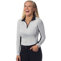 Chemise de base équestre professionnelle pour femme, à manches longues, en coton, à demi-zip, de compression, haute qualité, pour l'équitation et les concours