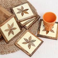 Sous-verres en bambou faits à la main pour les boissons, sous-verres avec logo personnalisé, autocollants en bois d'acacia imprimés, sets de 4 sous-verres uniques - Product Image 6