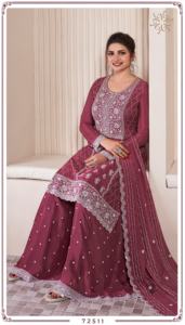 Qualité supérieure Kuleesh Syona Salwar kameez Palazzo Costumes Chinon Soie Avec Broderie Travail à Prix Abordable - Product Image 2